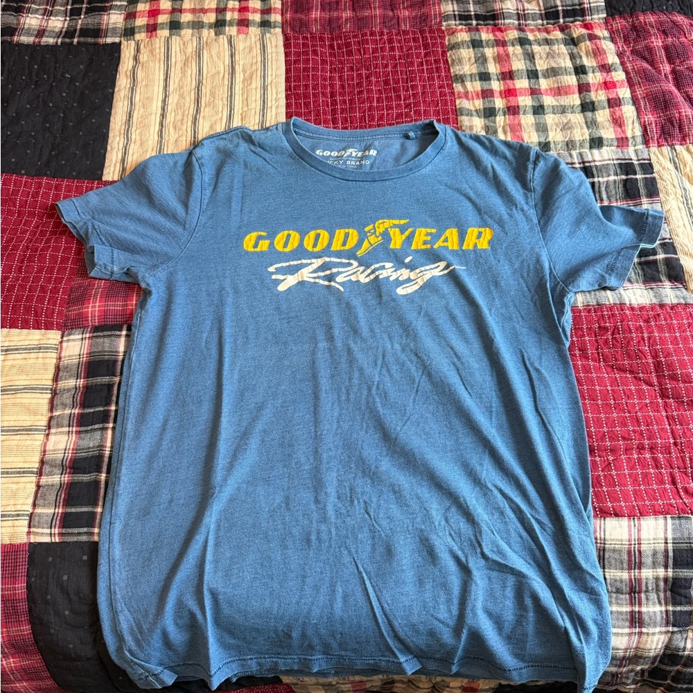 Goodyear Racing Lucky Brand Medium M Vintage-Style Cracking Blue T-Shirt America
